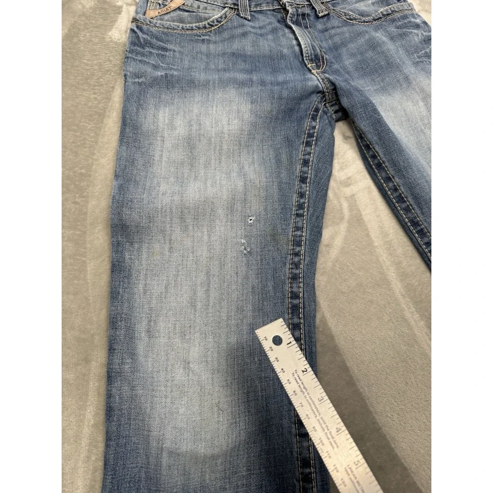 Ariat M4 Jeans Mens 31x34 Blue Denim Bootcut Stretch Distressed Western Cowboy
